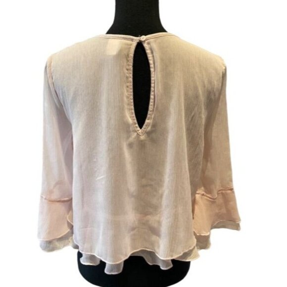 H&M Pink Layered Ruffles & Keyhole Back Divided Top | Size US 2 (Small) chiffon - Picture 3 of 5